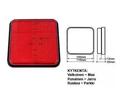 LED TAKAVALO 10-30V PUN 100X100MM (PARKKI/JARRU) - Takavalot - 1610-22010 - 1